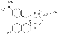 Mifepristone [RU-486] One of the two chemicals necessary for pharmaceutical abortion.